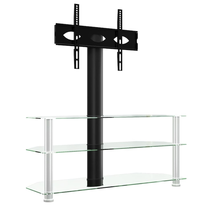 Ъглова ТВ стойка Zakito Europe, 25° ротация, 3 нива, черно-сребриста, 110x40x110см