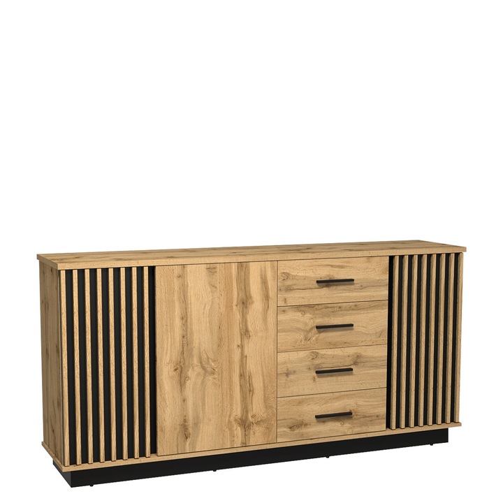 Comoda Salemir SE21, MIRJAN24, stejar wotan + negru, 178x40x88 cm