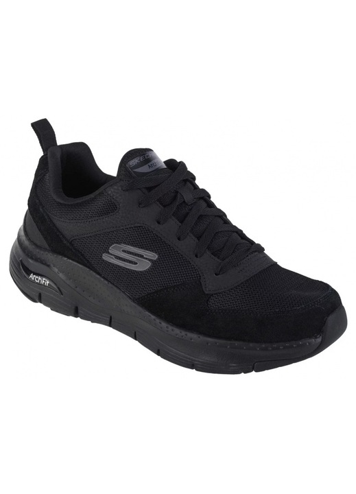 Tenisi barbati Skechers Arch Fit - Servitica, material textil si piele intoarsa, negrusad, Negru