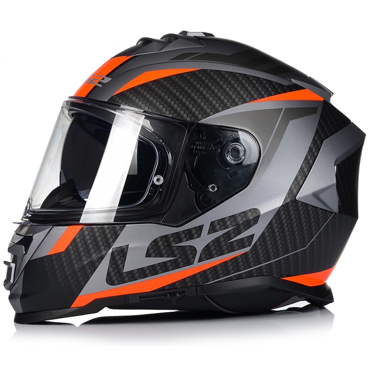 Casca moto, LS2, ABS, Gri/Portocaliu, 59-60cm