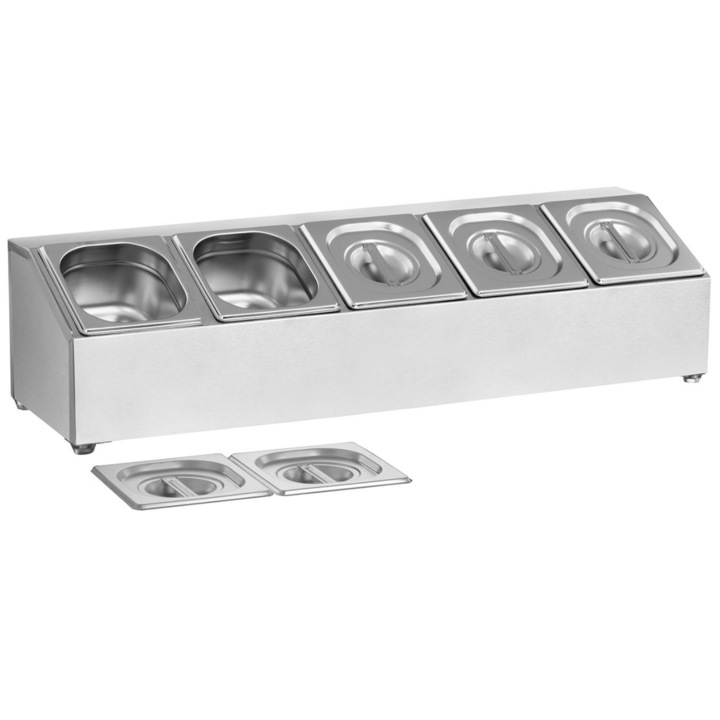 Recipient pentru depozitare mancare, Royal Catering, Inox, 5 compartimente/5 capace, Argintiu