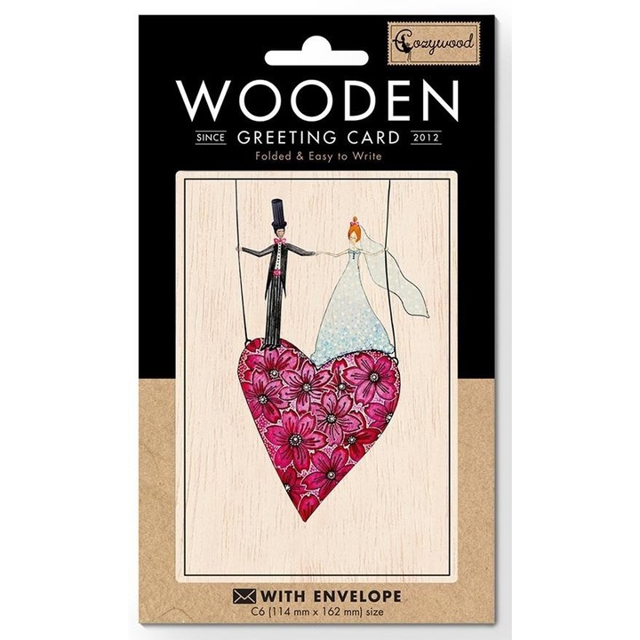 Felicitare Wedding heart, Cozywood, Lemn + plic