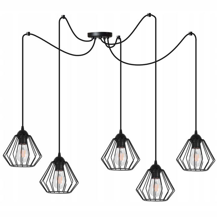 Lustru suspendat Light-Home PAJAK, 5 brate, negru, 18x13cm, 200cm cablu