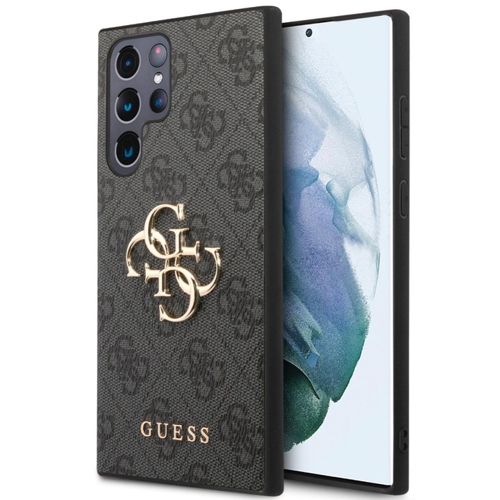 Калъф Guess PU 4G с метално лого, съвместим с Samsung Galaxy S24 Ultra Gray