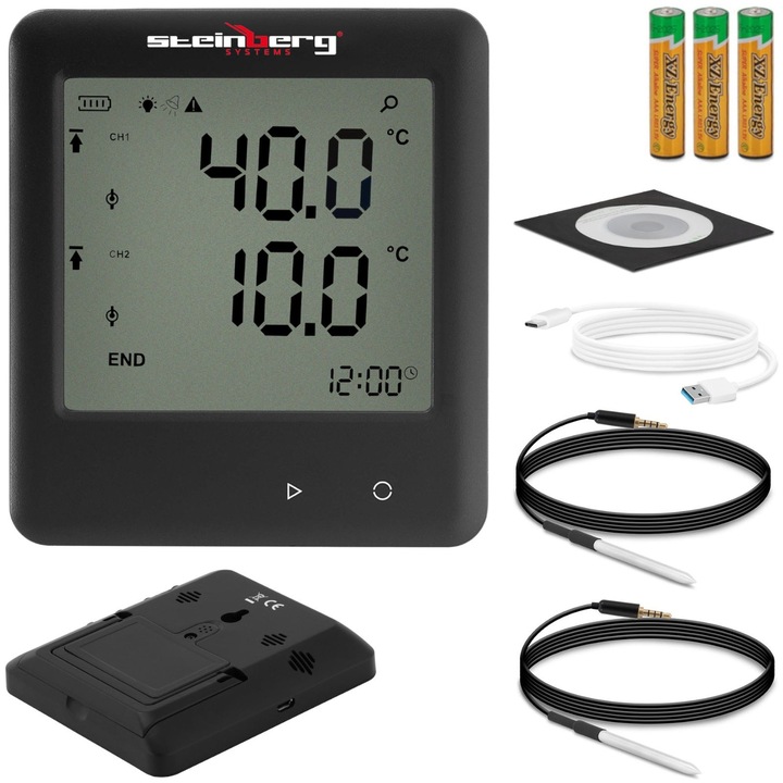 Термометър с записващо устройство за температура, Steinberg Systems, -40 до 125C Micro USB LCD IP54