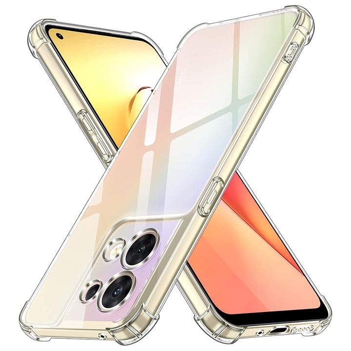 Силиконов калъф за Oppo Reno8, тънък анти-шок, TPU, идеално прилепване, гъвкав, издръжлив, удароустойчиви ъгли, пълна прозрачност