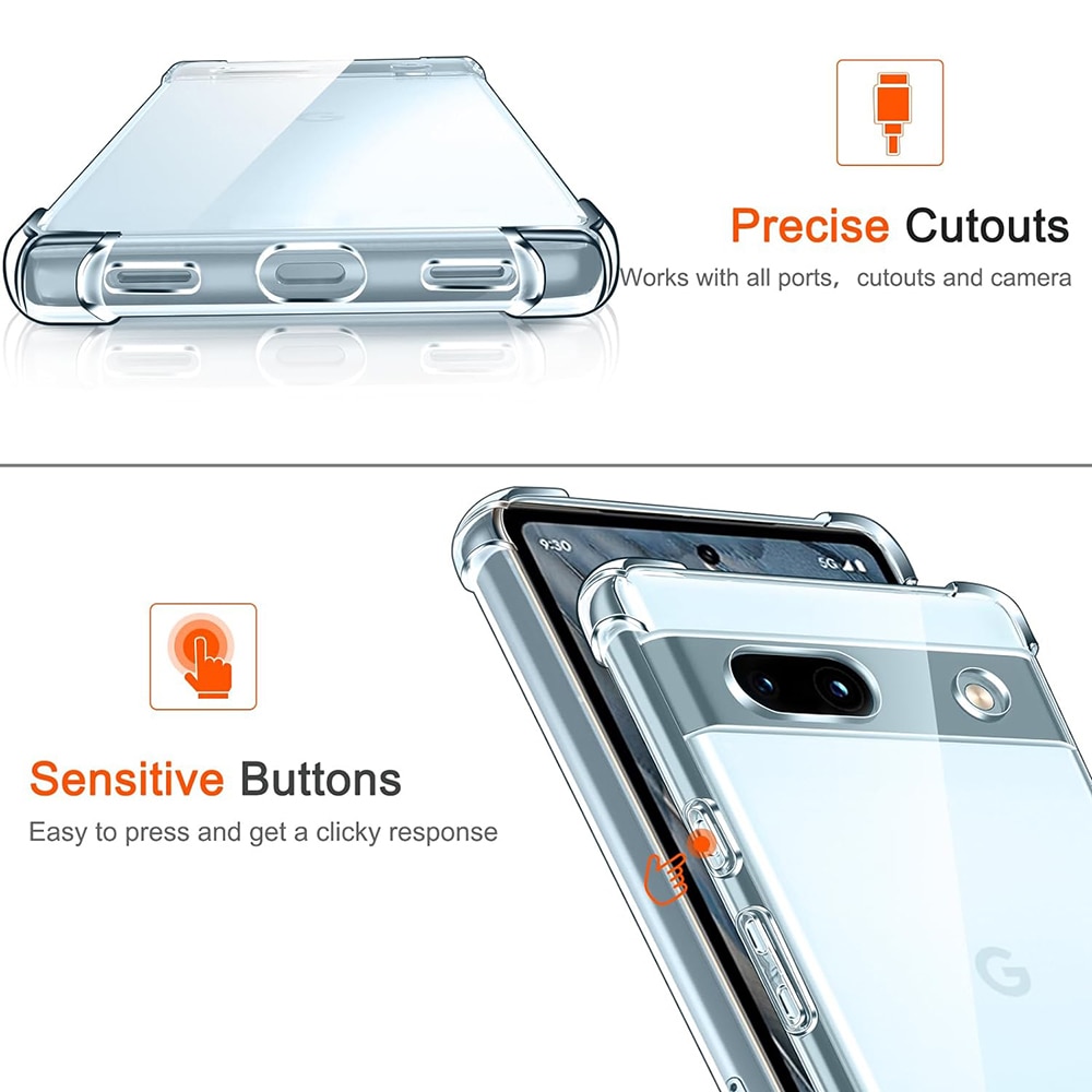 Husa de silicon pentru Google Pixel 7a, Slim Anti-Soc, TPU, Potrivire perfecta, Flexibil, Durabil, Colturi rezistente la impact, Transparenta completa