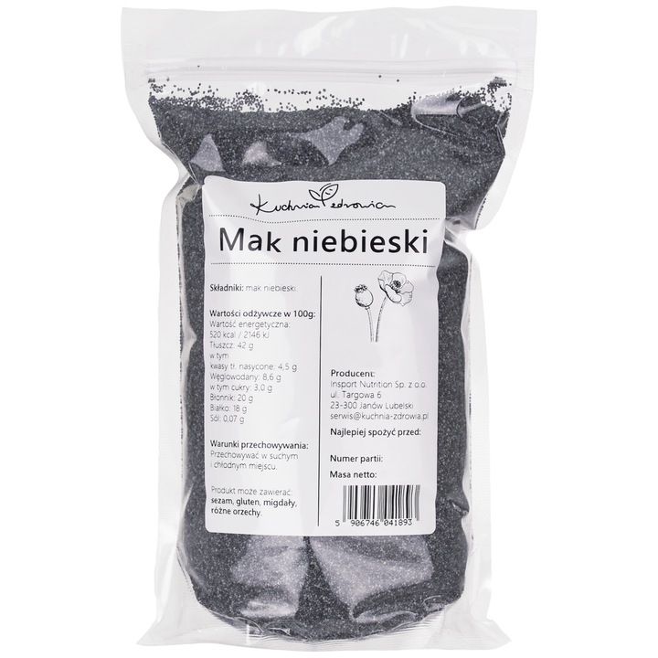 Kuchnia Zdrowia, Seminte de mac albastru, De inalta calitate, Natural, Punga sigilata cu inchidere cu fermoar, 200g Doypack