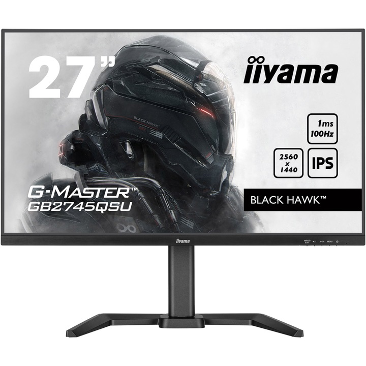 Játékmonitor LED IPS iiyama G-Master GB2745QSU-B1 27" WQHD, HDMI, Display Port, 100Hz, AMD FreeSync™ technológia, BLACK HAWK™, HAS (150mm) + Pivot, Vesa, fekete