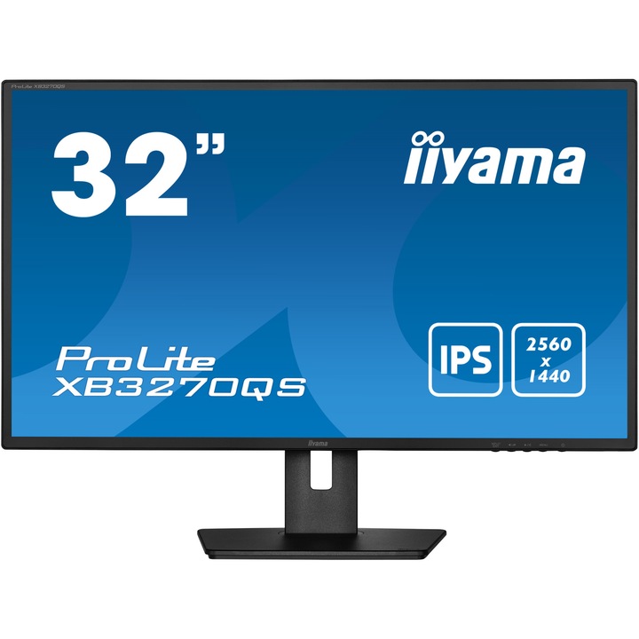 IIYAMA Monitor, LED IPS ProLite XB3270QS-B5 31.5" WQHD, 60Hz, 4ms, DVI, HDMI, Display Port, HAS (150mm) + Pivot, villogásmentes + kék fény