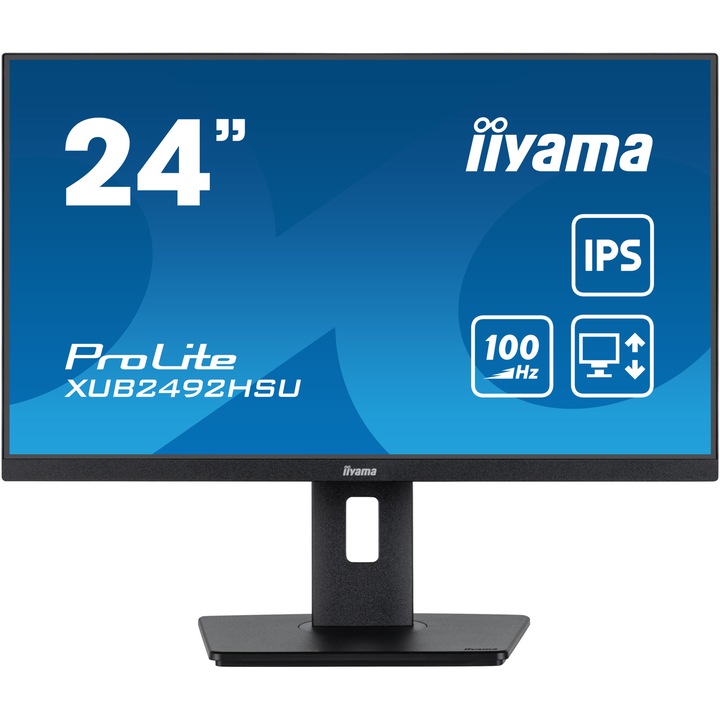 iiyama Monitor LED IPS ProLite XUB2492HSU-B6 23.8" Full HD, 100Hz, 0,4ms, HDMI, DisplayPort, HUB USB 4x3.2, HAS (150mm) + Pivot, villogásmentes + kék fény