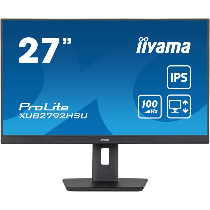 iiyama ProLite XUB2792HSU-B6 27" Monitor LED IPS, Full HD, 100Hz, 0,4ms, HDMI, DisplayPort, HUB USB 4x3.2, HAS (150mm) + Pivot, villogásmentes + kék fény