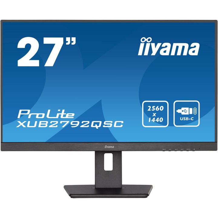 iiyama ProLite XUB2792QSC-B5 27" WQHD IPS LED monitor, 100Hz, 0.4ms, HDMI, DisplayPort, 4x3.2 USB HUB, HAS (150mm) + Pivot, villogásmentes + kék fény