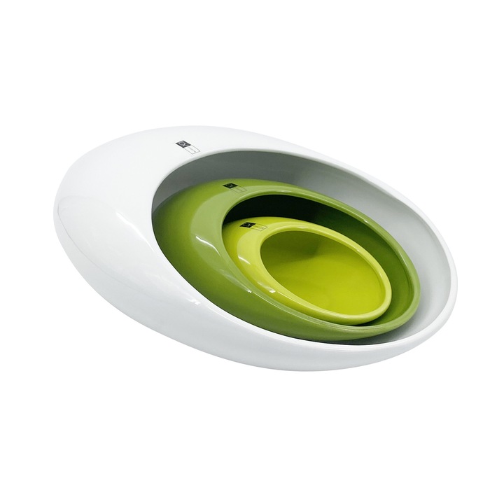 Set 3 boluri 'Bean, Ceramica, Alb/Verde