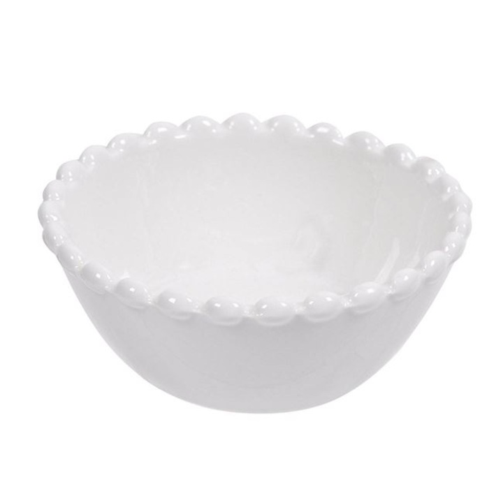 Bol pentru Snack Rotund din Portelan Alb Model Reliefat Perlat 150ml