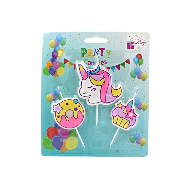 Комплект от 3 свещи за парти еднорог