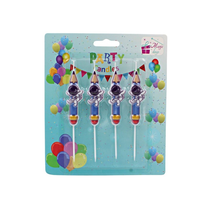 Комплект от 4 парти свещи тип молив с астронавт