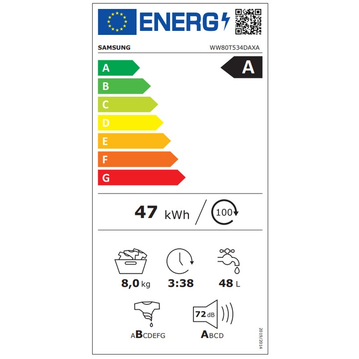 Masina de spalat rufe Samsung WW80T534DAXAS7, 8 kg, 1400 RPM, Clasa A, Auto Dosing, Eco Bubble, AI Energy, Motor Digital Inverter, Antracit