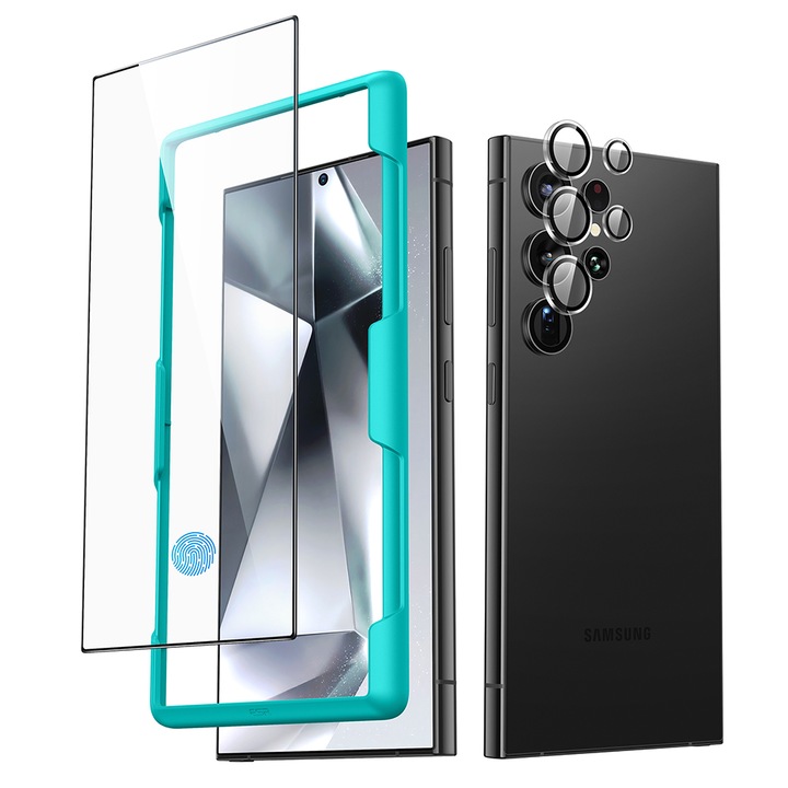 Folie Armour Shield Ecran pentru Samsung Galaxy S24 Ultra + Folie Armour Shield Camera set 2, Impact Protection, X46, Shatterproof Crystal, Crystal Clear