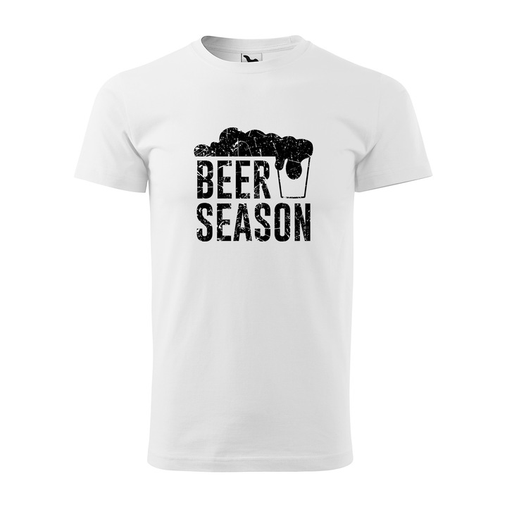 Tricou cu mesaj pentru bautori de bere, alb, Beer season starting, marime 2XL