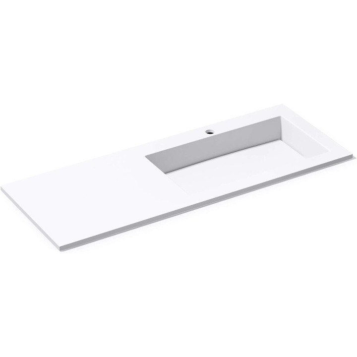 Lavoar dublu, scurgere ascunsa, compozit, Alb Lucios, montaj semi-incastrat pe blat, capac scurgere, 120x46 cm, Ego-820