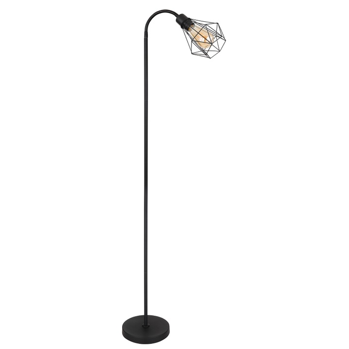Lampa de podea metal negru mat, grila metalica negru mat, intrerupator pe cablu, flexo, L x l x I: 370x220x1750mm, lungime cablu 1800mm, fara bec 1x E27 40W 230V