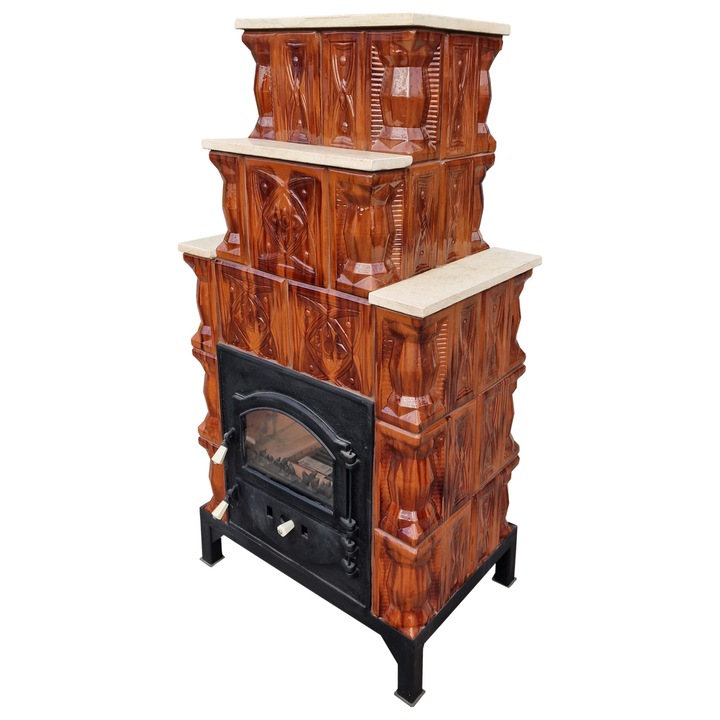 Semineu teracota, Gospodarul, 5 randuri, usa sticla mare, diamant savana, 140 cm x 67 cm x 46 cm