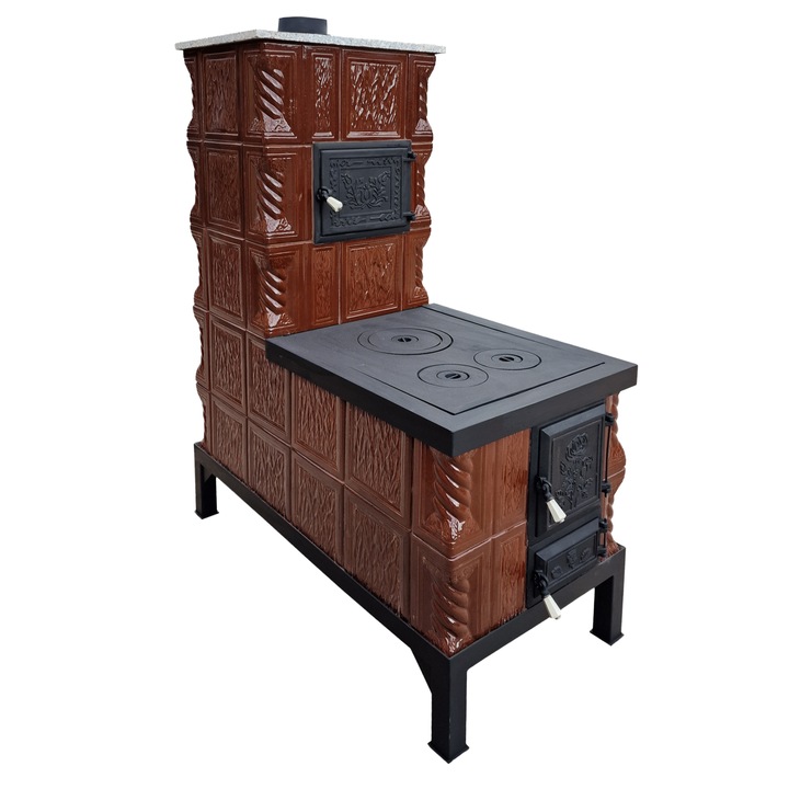 Soba mobila teracota, Gospodarul, 5 randuri, plita mare, alimentare pe lung, cuptor central, maro, 140 cm x 113 cm x 57 cm