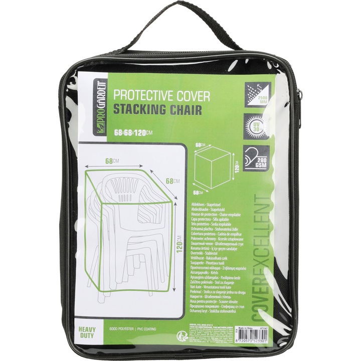 Защитен калъф за столове Progarden, 68x68 см, Височина 120 см, Слой полиестер+PVC, Водоустойчив, UV защита 30+, Черен