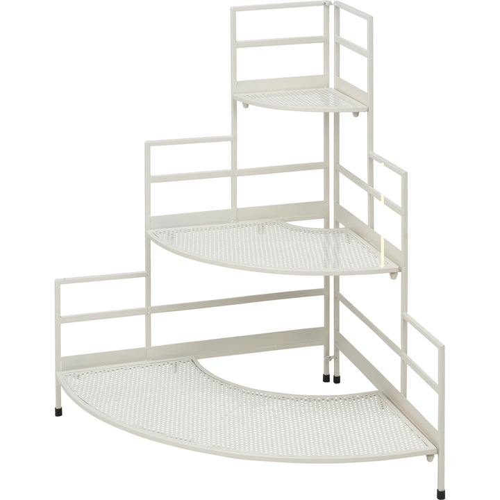 Koopman 3 szintes saroktartó edényekhez, 84x84 cm, magasság 60 cm, fém, 5,4 kg, világosszürke, világosszürke