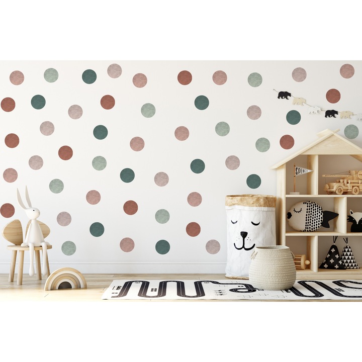 Muralo matricák bézs és zöld pöttyök 95 cm x 60 cm gyönyörű dekoráció gyerekszobába vagy hálószobába