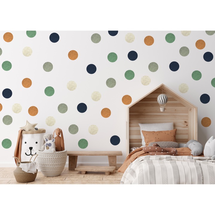 Autocolante Muralo verde, albastru inchis, buline 95 cm x 60 cm decor frumos pentru camera sau dormitorul copiilor
