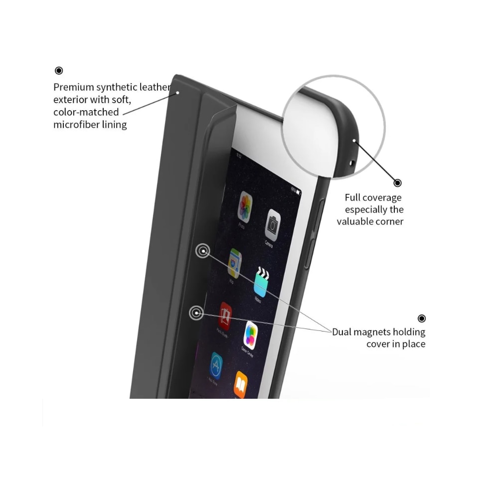 Husa de protectie flip cover compatibila cu Apple iPad 2017/2018, 9.7", FoldPro, silicon, Negru