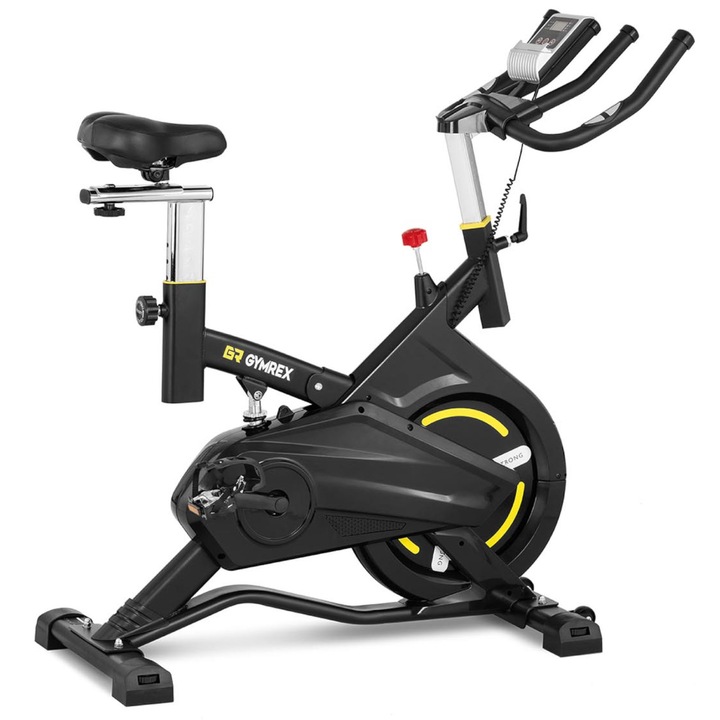 Велоергометър, Gymrex, стомана/гума, до 100 кг, маховик 13 кг, LCD панел, черен