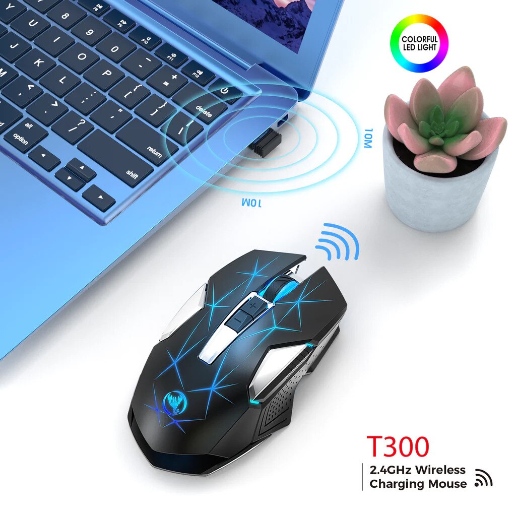 Mouse gaming Wireless HXSJ T300, 2400 dpi, 7 butoane, RGB, Negru - eMAG.ro