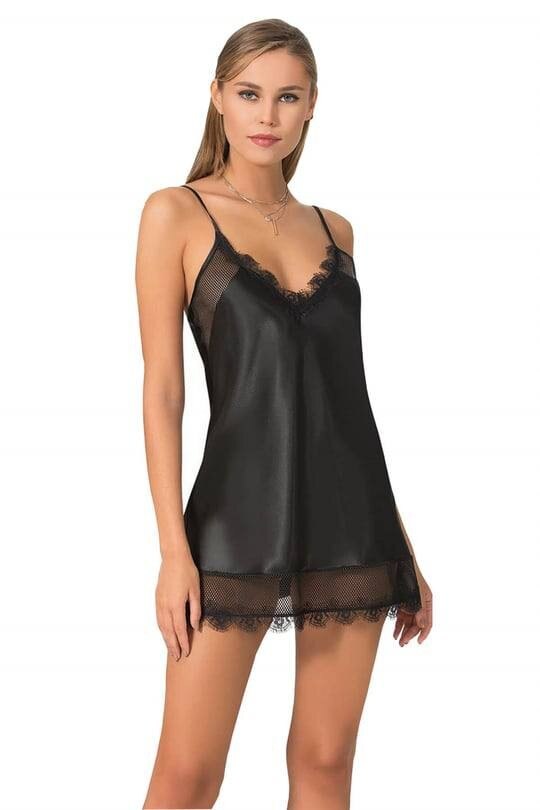 Camasa De Noapte Neagra Din Satin Cu Dantela Sexy Calitate Inalta Xl Emagro 