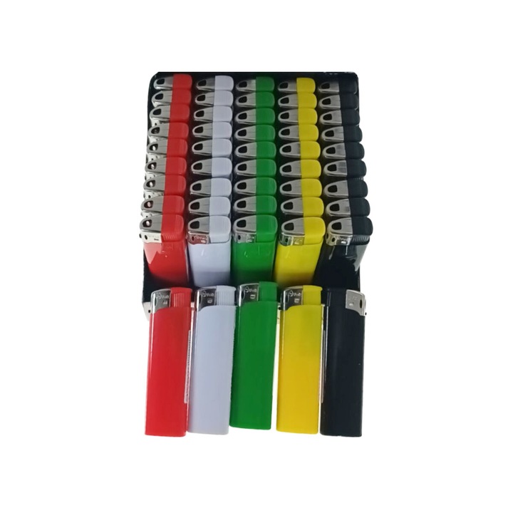 Set 50 brichete de buzunar, BRF00023, 83 x 27 x 13 mm, flacara reglabila, multicolor 83 mm