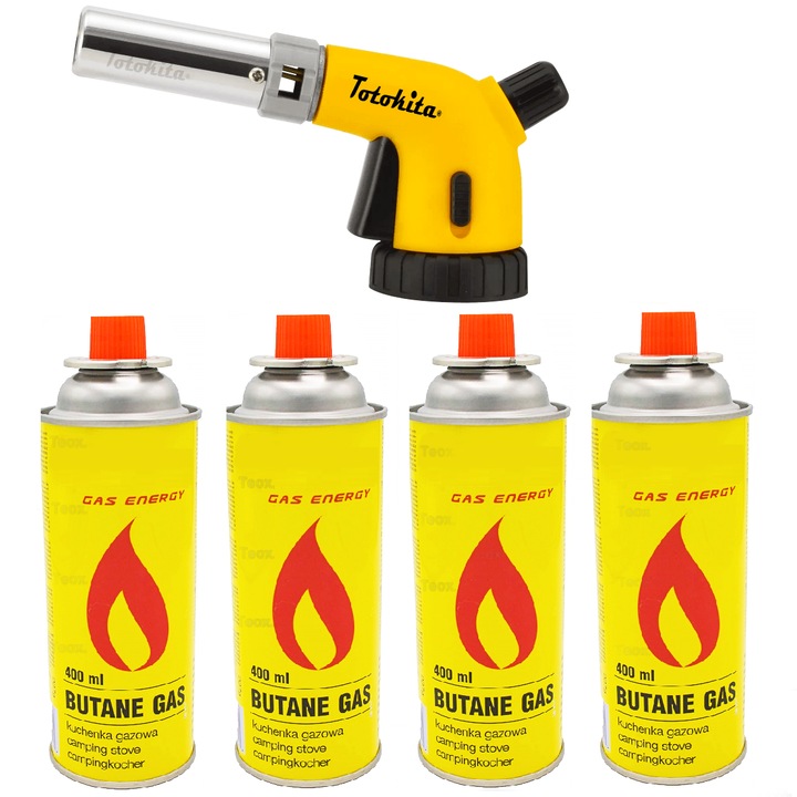 Автоматична горелка за къмпинг, настройка 4 газови бутилки, жълта Totokita®