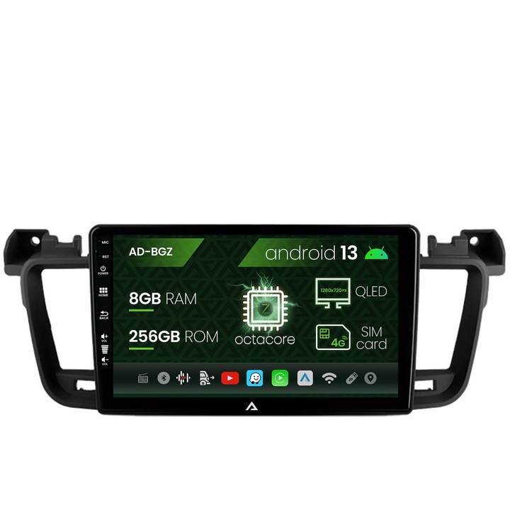 Navigatie Autodrop Peugeot 508 (2010-2018), Android 13, Z-Octacore, 8GB RAM, 256GB ROM, 9 Inch - AD-BGZ9008, AD-BGRKIT264