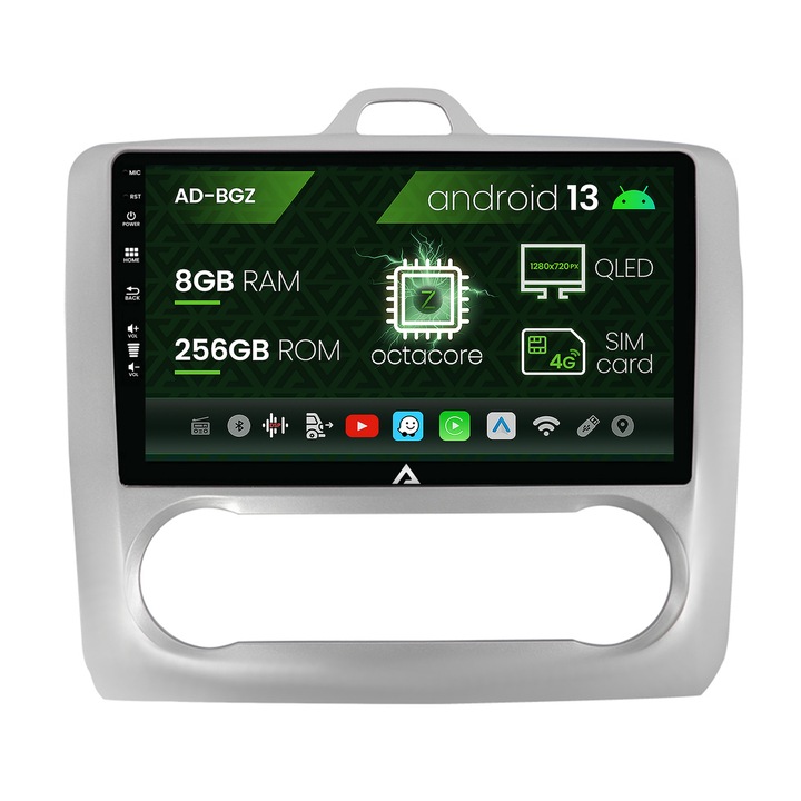 Navigációs autodrop Ford Focus MK2 (2004-2011), automata klímaberendezés, Android 13, Z-Octacore, 8GB RAM, 256GB ROM, 9 hüvelyk - AD-BGZ9008, AD-BGRKIT117