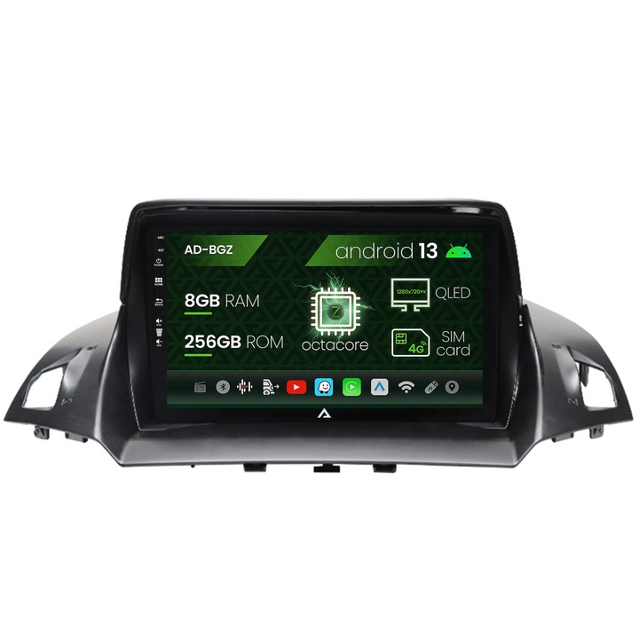 Navigációs autodrop Ford Kuga, C-Max (2013-2018), Android 13, Z-Octacore, 8GB RAM, 256GB ROM, 9 hüvelyk - AD-BGZ9008, AD-BGRKIT114