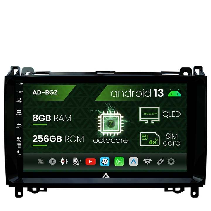 Navigatie Autodrop Mercedes Benz Sprinter, Viano, Vito, A, B Class, Crafter, Android 13, Z-Octacore, 8GB RAM, 256GB ROM, 9 Inch - AD-BGZ9008, AD-BGRKIT407