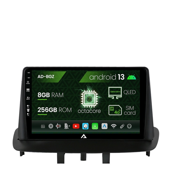 Navigációs autodrop Renault Megane 3, Fluence (2009-2016), Android 13, Z-Octacore, 8GB RAM, 256GB ROM, 9 hüvelyk - AD-BGZ9008, AD-BGRKIT372