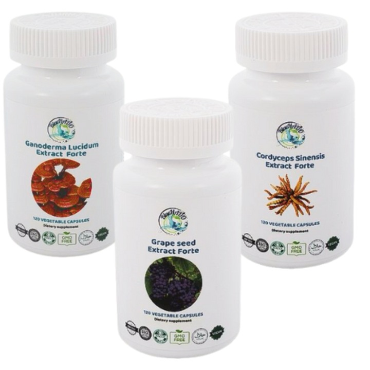 Supliment alimentar, Protocol Sanatate Cardiovasculara, Ganoderma lucidum, Cordyceps sinensis si seminte de struguri. 270g