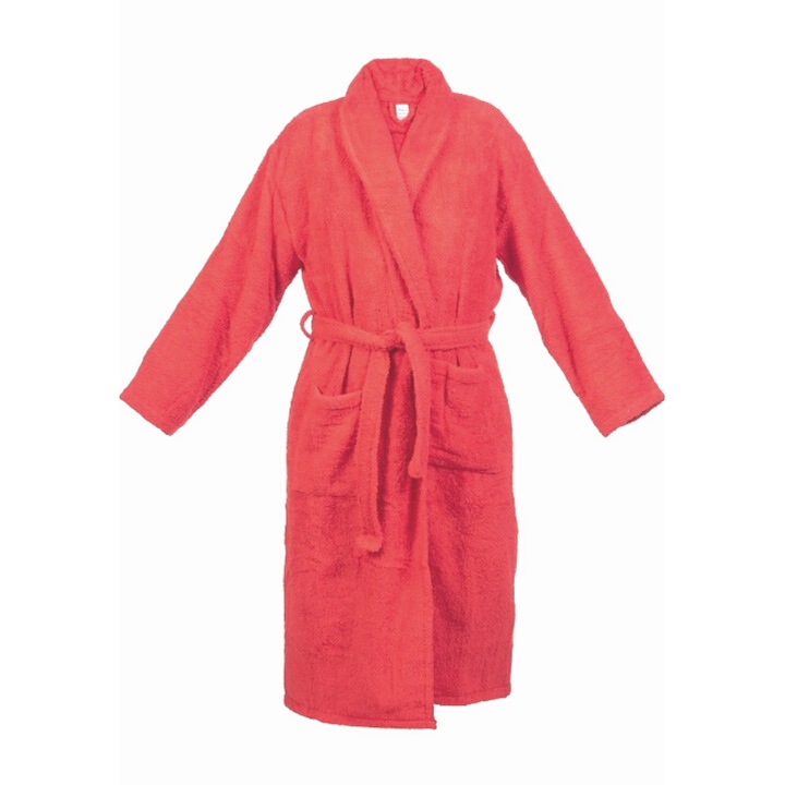 Halat Baie Prosop 550g/mp, 100% Bumbac, Unisex, Buzunare, Cordon, Rosu, 2XL