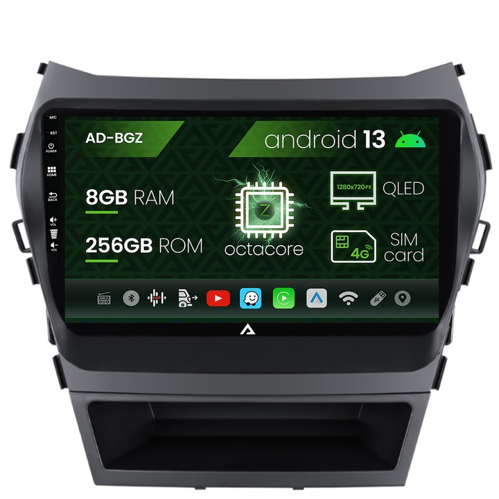 Navigatie Autodrop Hyundai Santa Fe IX45 (2013-2017), Android 13, Z-Octacore, 8GB RAM, 256GB ROM, 9 Inch - AD-BGZ9008, AD-BGRKIT182