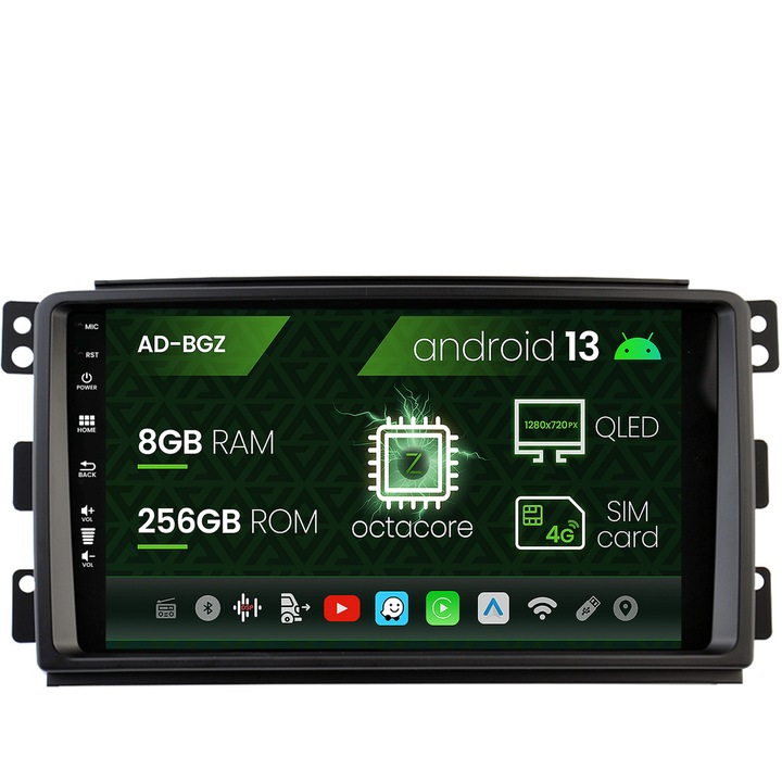 Navigatie Autodrop Smart For Two (2007-2010), Android 13, Z-Octacore, 8GB RAM, 256GB ROM, 9 Inch - AD-BGZ9008, AD-BGRKIT417