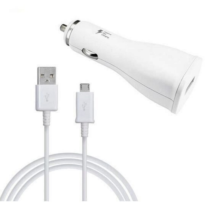 Autós töltő és Micro USB kábel, Samsung, 15W, fehér