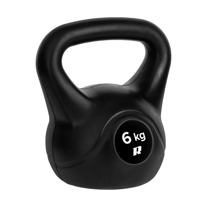 Kettlebell 6kg, REBEL, PVC, Negru