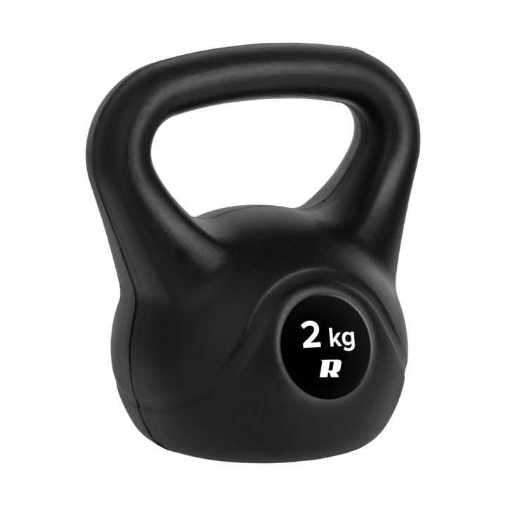 Kettlebell 2kg, REBEL, PVC, Negru